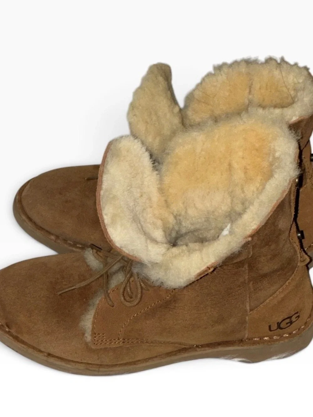 UGG Women’s Quincy Leather And Sheepskin Lace Up Boots Tan Size 6.5